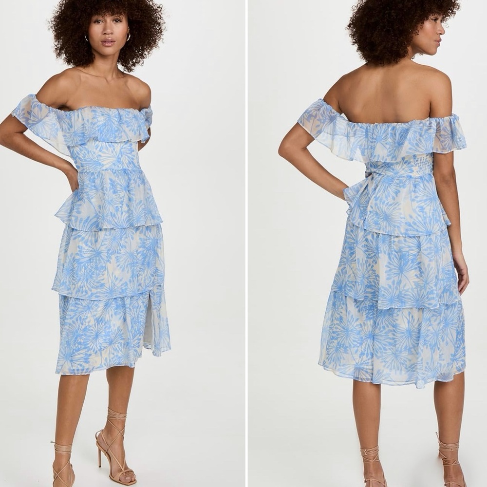 NWT Women’s Amanda Uprichard Venezia Midi Off the Shoulders Chiffon Dress Small